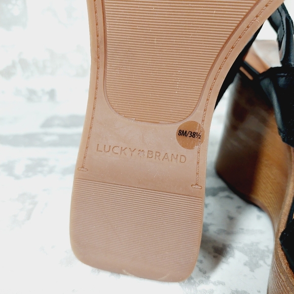 NEW Lucky Brand Delaynee Black Leather Slingback Open Toe Platform Sandals E447 - Picture 10 of 13